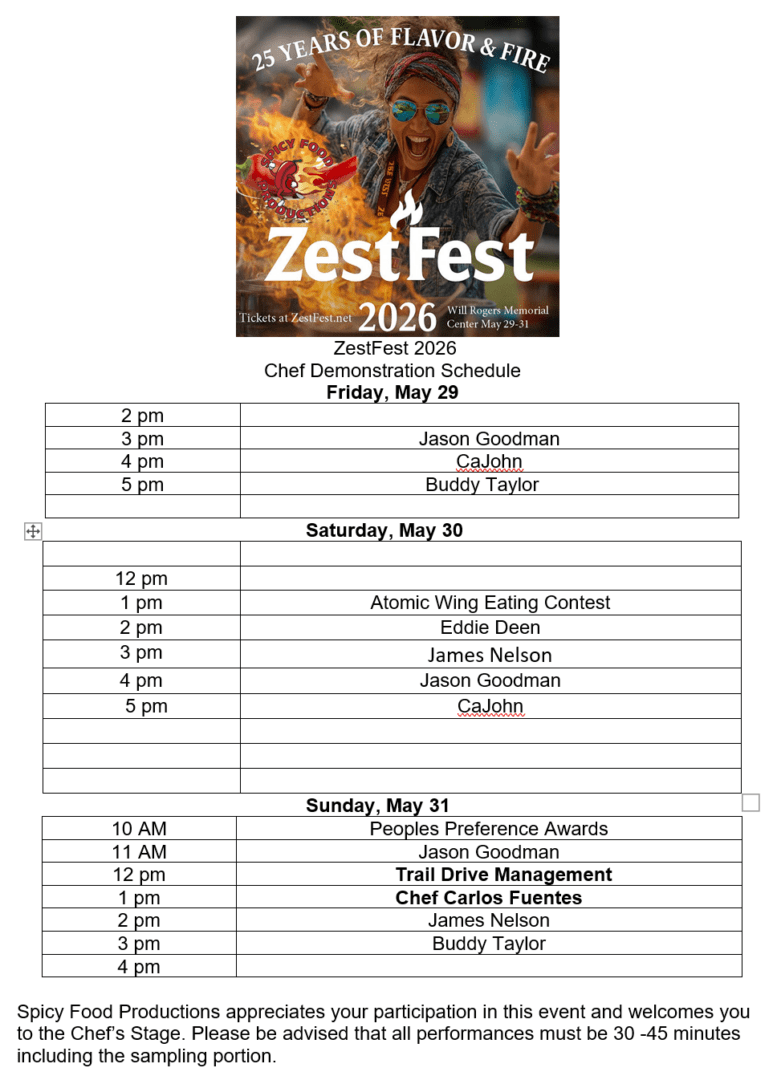 ZestFest 2026 Celebrity Chef Stage Schedule